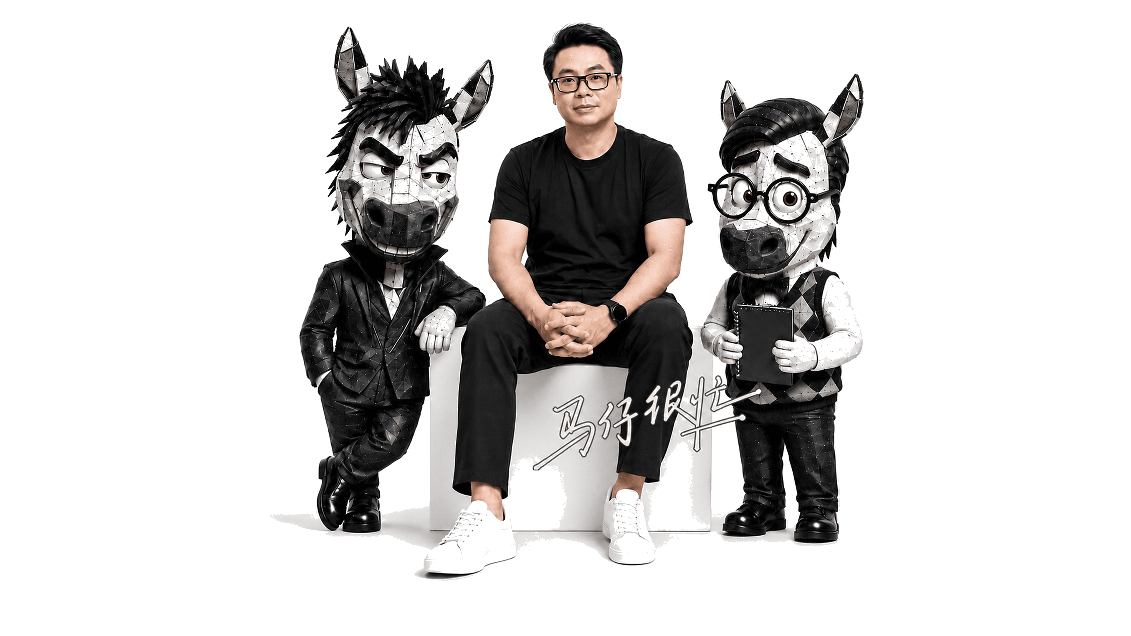 用于网站展示的创作者人物占位肖像，身着深色上衣，背景为白色